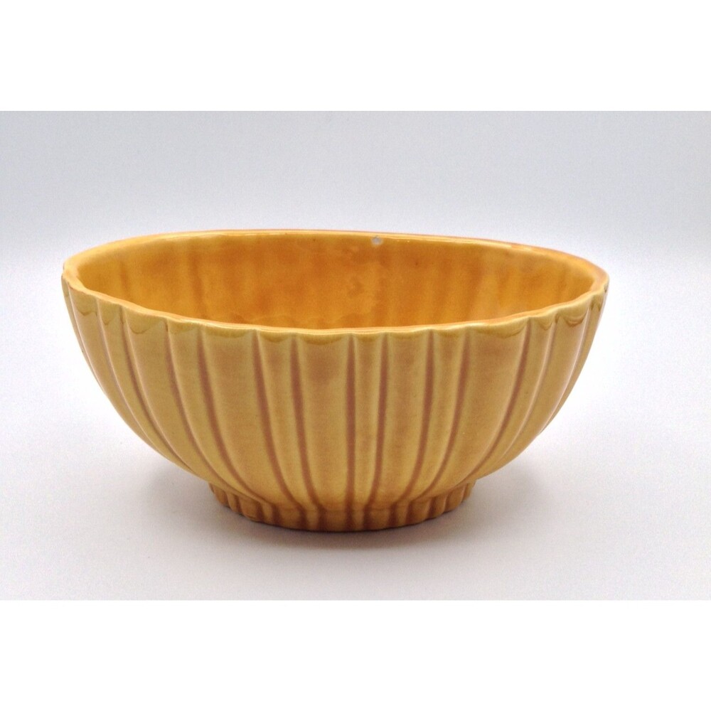 Vintage Haeger Pottery Planter Gold Yellow Oval Ribbed Ceramic Bowl 4020 USA 7x5